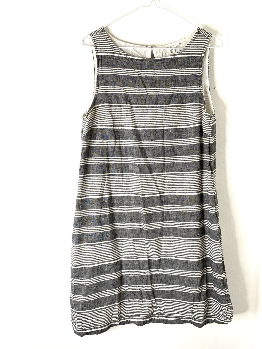 beachlunchlounge Linen Blend Striped Shift Dress Lined Sleeveless Pockets